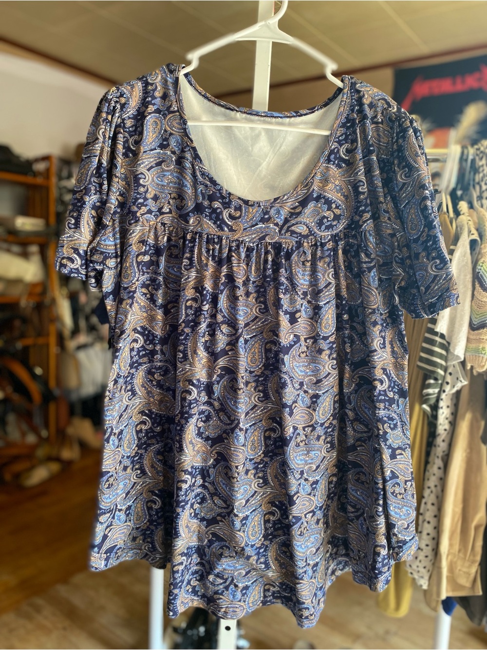 Women's Blue Paisley Scoop-Neck Top